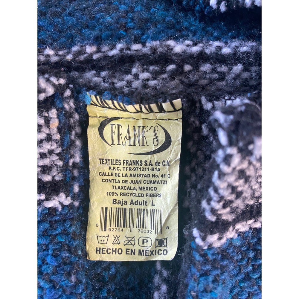 Franks Textiles Baja Hoodie Mens Large Blue Grey Striped Pullover Made in Mexico - Picture 5 of 8